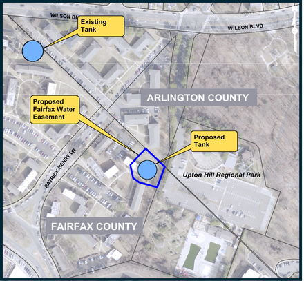 Map showing the location of the current tank and proposed new tank.