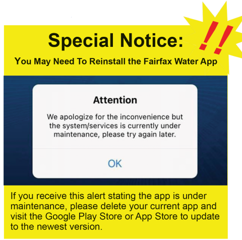 Fairfax Water App Reinstall Notice